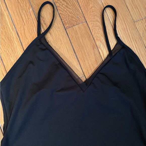 Black Tank Top with Mesh V-neck - Picture 3 of 7